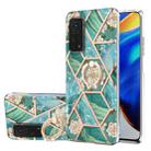 For Xiaomi Mi 10T / Mi 10T Pro Electroplating Splicing Marble Flower Pattern TPU Shockproof Case with Rhinestone Ring Holder(Blue Flower) - 1