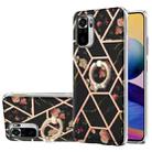 For Xiaomi Redmi Note 10 Electroplating Splicing Marble Flower Pattern TPU Shockproof Case with Rhinestone Ring Holder(Black Flower) - 1