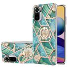 For Xiaomi Redmi Note 10 Electroplating Splicing Marble Flower Pattern TPU Shockproof Case with Rhinestone Ring Holder(Blue Flower) - 1