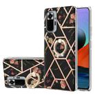 For Xiaomi Redmi Note 10 Pro Max Electroplating Splicing Marble Flower Pattern TPU Shockproof Case with Rhinestone Ring Holder(Black Flower) - 1