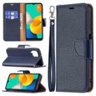 For Samsung Galaxy M32 Litchi Texture Pure Color Horizontal Flip Leather Case with Holder & Card Slots & Wallet & Lanyard(Dark Blue) - 1