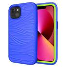 For iPhone 13 Wave Pattern 3 in 1 Silicone + PC Shockproof Protective Case(Blue+Olivine) - 1