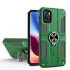 For Xiaomi Poco F3 Carbon Fiber Pattern PC + TPU Protective Case with Ring Holder(Dark Green) - 1