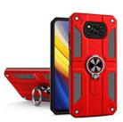 For Xiaomi Poco X3 Carbon Fiber Pattern PC + TPU Protective Case with Ring Holder(Red) - 1