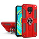 For Xiaomi Redmi Note 9S / Note 9 Pro Carbon Fiber Pattern PC + TPU Protective Case with Ring Holder(Red) - 1