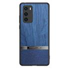 For Huawei P40 Shang Rui Wood Grain Skin PU + TPU Shockproof Case(Blue) - 1