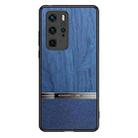 For Huawei P40 Pro Shang Rui Wood Grain Skin PU + TPU Shockproof Case(Blue) - 1