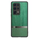 For Huawei P40 Pro+ Shang Rui Wood Grain Skin PU + TPU Shockproof Case(Green) - 1