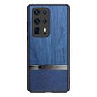 For Huawei P40 Pro+ Shang Rui Wood Grain Skin PU + TPU Shockproof Case(Blue) - 1