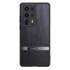 For Huawei P40 Pro+ Shang Rui Wood Grain Skin PU + TPU Shockproof Case(Black) - 1