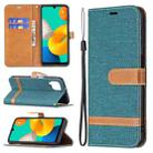 For Samsung Galaxy M32 Color Matching Denim Texture Horizontal Flip Leather Case with Holder & Card Slots & Wallet & Lanyard(Green) - 1