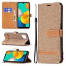 For Samsung Galaxy M32 Color Matching Denim Texture Horizontal Flip Leather Case with Holder & Card Slots & Wallet & Lanyard(Brown) - 1