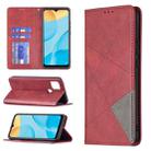 For OPPO A15 Rhombus Texture Horizontal Flip Magnetic Leather Case with Holder & Card Slots(Red) - 1