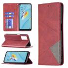 For OPPO A54 4G / A55 5G Rhombus Texture Horizontal Flip Magnetic Leather Case with Holder & Card Slots(Red) - 1