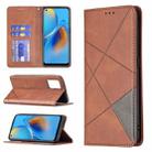 For OPPO A74 4G / F19 4G Rhombus Texture Horizontal Flip Magnetic Leather Case with Holder & Card Slots(Brown) - 1