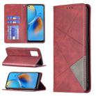 For OPPO A74 4G / F19 4G Rhombus Texture Horizontal Flip Magnetic Leather Case with Holder & Card Slots(Red) - 1
