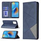 For OPPO A74 4G / F19 4G Rhombus Texture Horizontal Flip Magnetic Leather Case with Holder & Card Slots(Blue) - 1