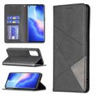 For OPPO Reno5 Pro Rhombus Texture Horizontal Flip Magnetic Leather Case with Holder & Card Slots(Black) - 1