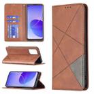 For OPPO Reno6 Rhombus Texture Horizontal Flip Magnetic Leather Case with Holder & Card Slots(Brown) - 1