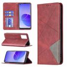 For OPPO Reno6 Rhombus Texture Horizontal Flip Magnetic Leather Case with Holder & Card Slots(Red) - 1