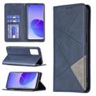 For OPPO Reno6 Rhombus Texture Horizontal Flip Magnetic Leather Case with Holder & Card Slots(Blue) - 1