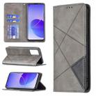 For OPPO Reno6 Rhombus Texture Horizontal Flip Magnetic Leather Case with Holder & Card Slots(Grey) - 1