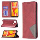 For OPPO Realme C15 / C12 / C25 Rhombus Texture Horizontal Flip Magnetic Leather Case with Holder & Card Slots(Red) - 1