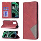 For OPPO Realme 8 5G / V13 Rhombus Texture Horizontal Flip Magnetic Leather Case with Holder & Card Slots(Red) - 1