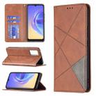 For vivo V21e 4G Rhombus Texture Horizontal Flip Magnetic Leather Case with Holder & Card Slots(Brown) - 1