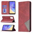 For vivo V21e 4G Rhombus Texture Horizontal Flip Magnetic Leather Case with Holder & Card Slots(Red) - 1