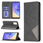 For vivo V21e 4G Rhombus Texture Horizontal Flip Magnetic Leather Case with Holder & Card Slots(Black) - 1