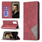 For vivo V21e 5G Rhombus Texture Horizontal Flip Magnetic Leather Case with Holder & Card Slots(Red) - 1