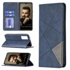 For vivo V21e 5G Rhombus Texture Horizontal Flip Magnetic Leather Case with Holder & Card Slots(Blue) - 1