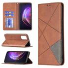 For vivo V21 Rhombus Texture Horizontal Flip Magnetic Leather Case with Holder & Card Slots(Brown) - 1