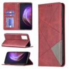 For vivo V21 Rhombus Texture Horizontal Flip Magnetic Leather Case with Holder & Card Slots(Red) - 1