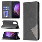 For vivo V21 Rhombus Texture Horizontal Flip Magnetic Leather Case with Holder & Card Slots(Black) - 1