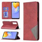 For vivo Y51 2020 / Y51a / Y51s Rhombus Texture Horizontal Flip Magnetic Leather Case with Holder & Card Slots(Red) - 1