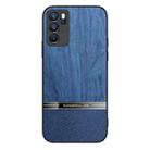 For OPPO Reno6 Pro 5G Shang Rui Wood Grain Skin PU + TPU Shockproof Case(Blue) - 1