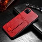For iPhone 11 SULADA Shockproof TPU + Handmade Leather Protective Case with Holder & Card Slot & Hand Strap(Red) - 1