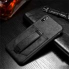 For iPhone XS Max SULADA Shockproof TPU + Handmade Leather Protective Case with Holder & Card Slot & Hand Strap(Black) - 1