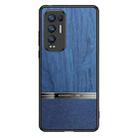 For OPPO Reno5 Pro+ 5G Shang Rui Wood Grain Skin PU + TPU Shockproof Case(Blue) - 1