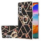 For LG Velvet 5G Electroplating Splicing Marble Flower Pattern TPU Shockproof Case with Rhinestone Ring Holder(Black Flower) - 1