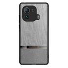 For Xiaomi Mi 11 Pro Shang Rui Wood Grain Skin PU + TPU Shockproof Case(Grey) - 1