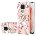 For Motorola Moto G Play (2021) Electroplating Splicing Marble Flower Pattern TPU Shockproof Case with Rhinestone Ring Holder(Pink Flower) - 1