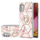 For Motorola Moto G Stylus (2021) Electroplating Splicing Marble Flower Pattern TPU Shockproof Case with Rhinestone Ring Holder(Pink Flower) - 1