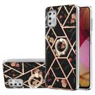 For Motorola Moto G Stylus (2021) Electroplating Splicing Marble Flower Pattern TPU Shockproof Case with Rhinestone Ring Holder(Black Flower) - 1