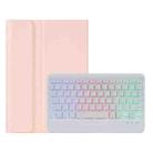 A0N5BS Ultra-thin Tri-color Backlight Detachable Lambskin Texture TPU Bluetooth Keyboard Leather Tablet Case with Holder For Xiaomi Pad 5 / 5 Pro(Pink) - 1