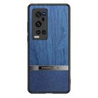For vivo X60 Pro+ 5G Shang Rui Wood Grain Skin PU + TPU Shockproof Case(Blue) - 1