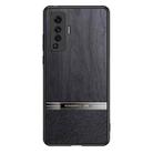 For vivo X50 Shang Rui Wood Grain Skin PU + TPU Shockproof Case(Black) - 1