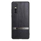 For vivo Y73s Shang Rui Wood Grain Skin PU + TPU Shockproof Case(Black) - 1